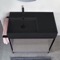 Console Sink Vanity With Matte Black Ceramic Sink and Grey Oak Shelf